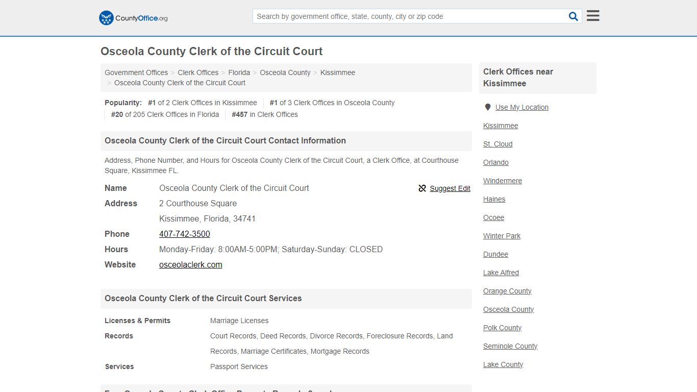 Osceola County Clerk of the Circuit Court - Kissimmee, FL (Address ...